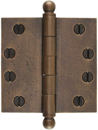 4-Inch Distressed Solid-Bronze Door Hinge with Ball Finials